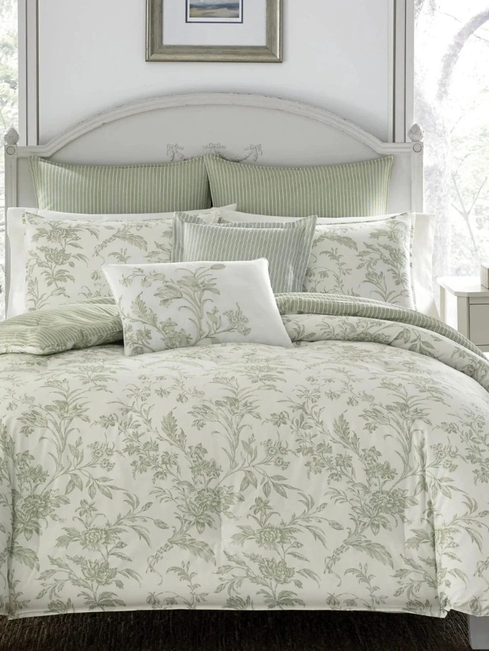 Laura Ashley Natalie Green Floral Cotton Comforter Bonus Set - Green 5pc twin